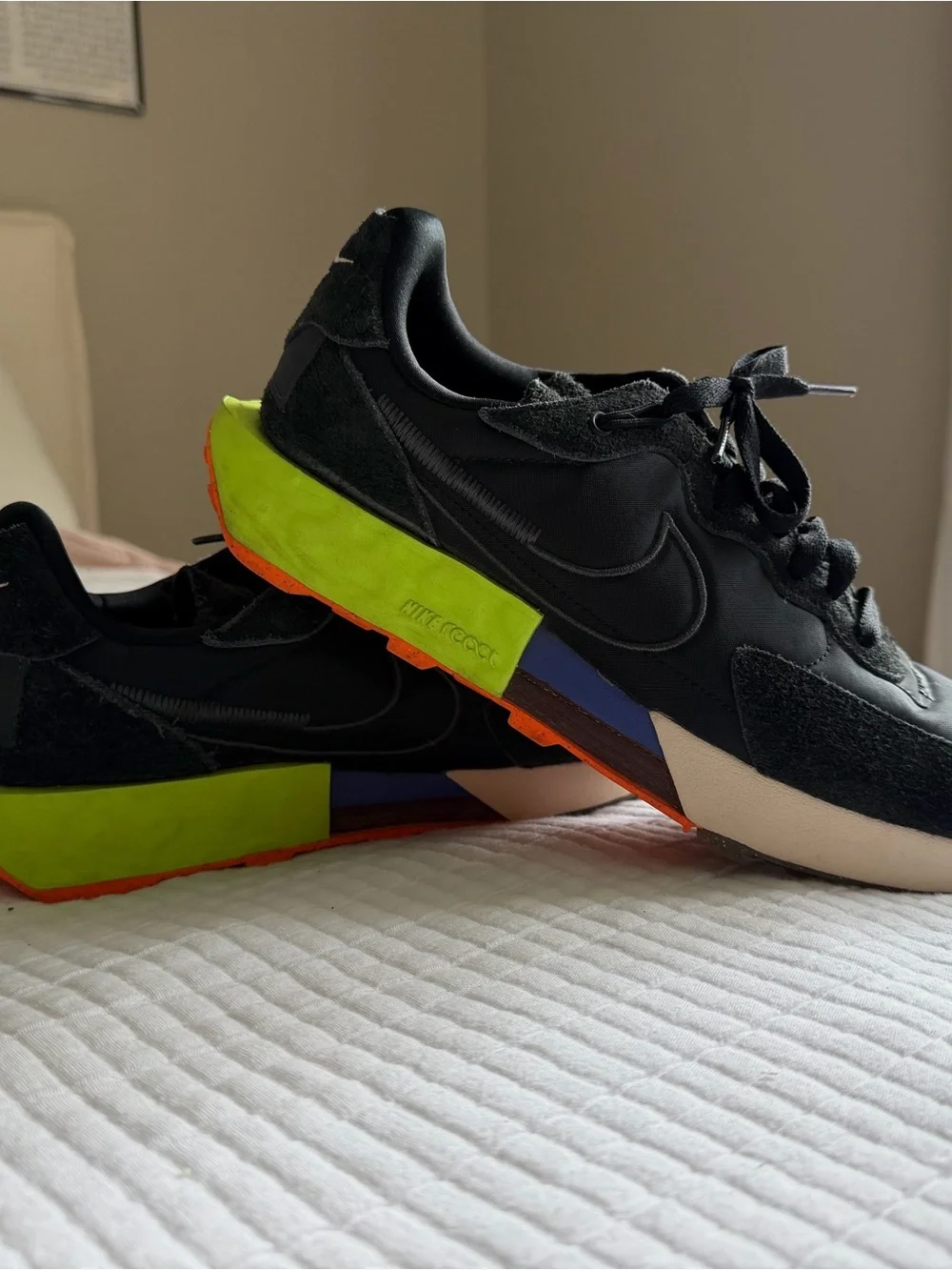 Nike women’s Black Sneakers with Neon Green, Orange & Blue Accents
